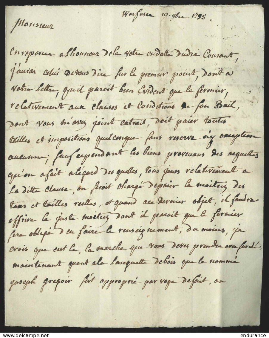 L Datée De Warfusée 1795 Pour Navaugle Par "le Messager De Rochefort" - 1794-1814 (Periodo Francese)