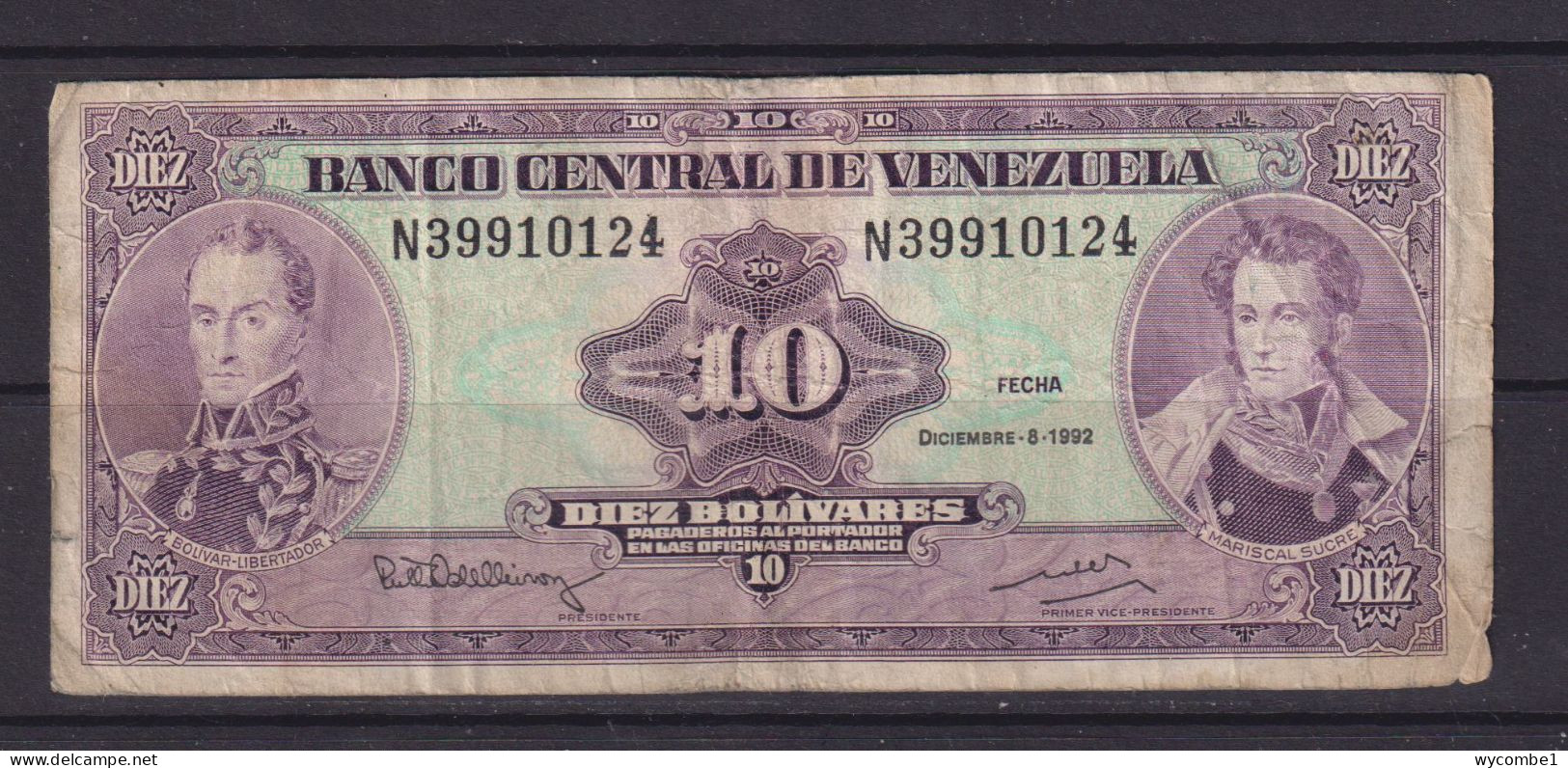 VENEZUELA -  1992 10 Bolivares Circulated Banknote - Venezuela