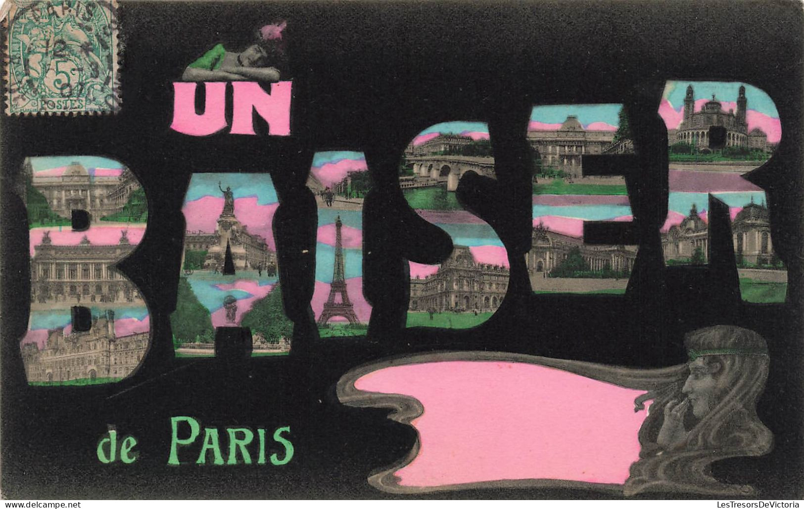 FRANCE - Paris - Multivues - Un Baiser De Paris - Colorisé - Carte Postale Ancienne - Multi-vues, Vues Panoramiques
