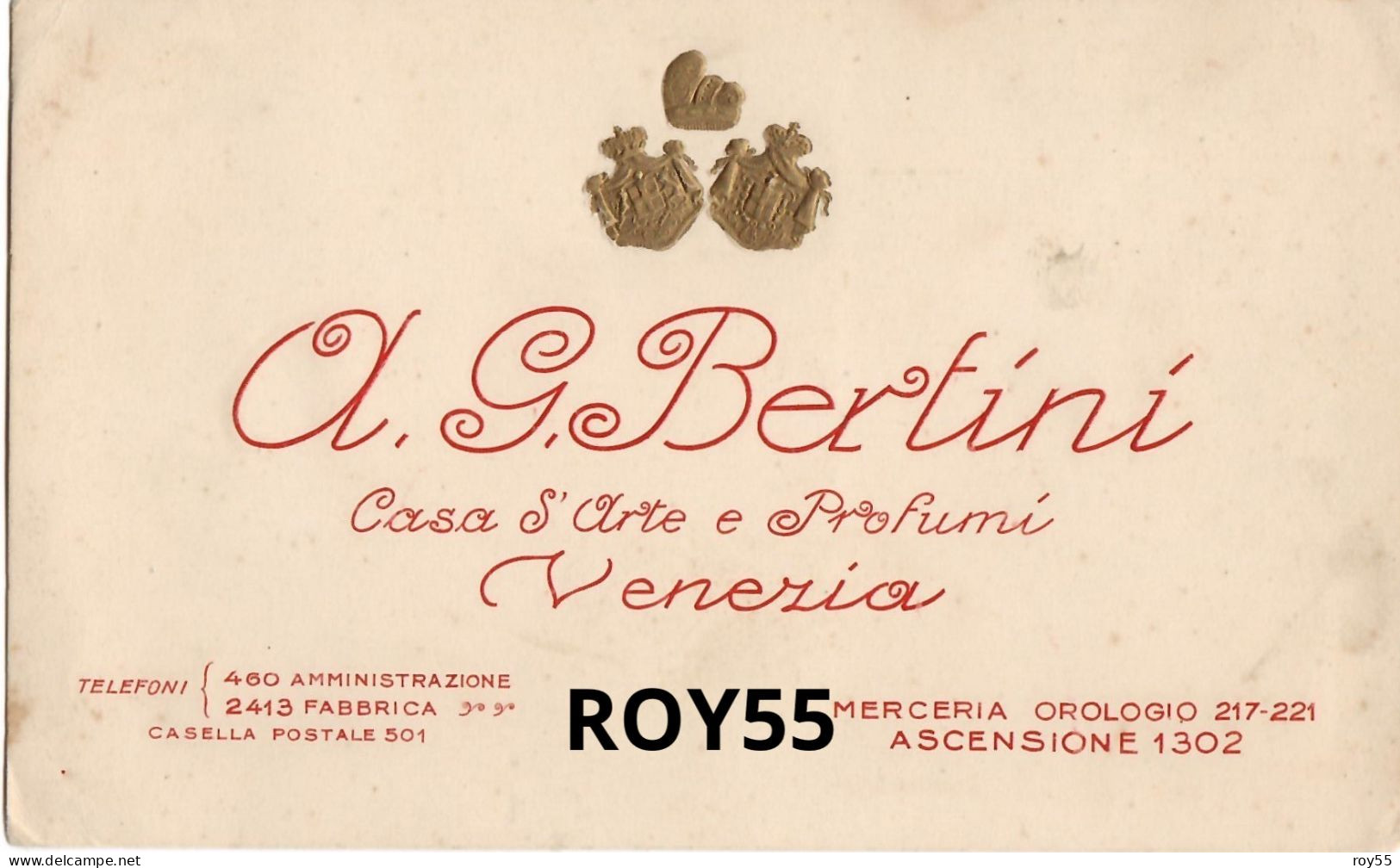 Veneto Venezia Pubblicita Del Regno Casa D'arte E Profumi Di Bertini  A Calle Larga Dell'ascensione (f.piccolo/v.retro) - Reclame