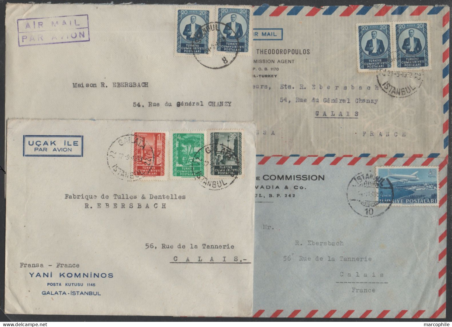 TURQUIE - TÜRKIYE / EARLY 1950's - 7  COVERS  ==> FRANCE / 2 SCANS (ref 5389) - Brieven En Documenten