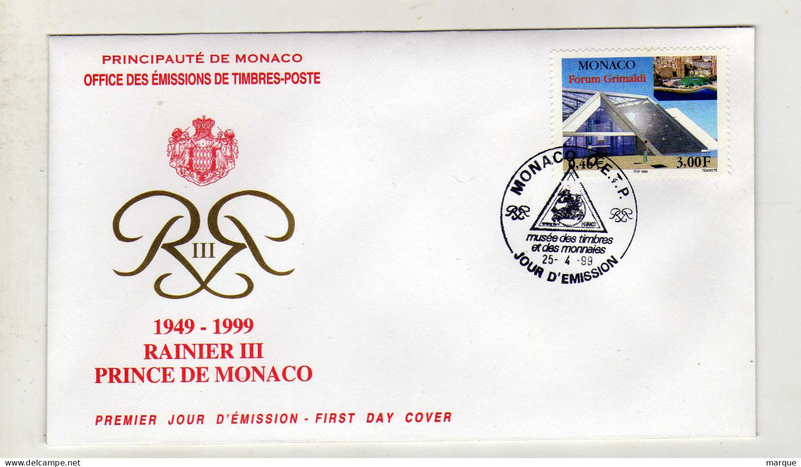 Enveloppe 1er Jour MONACO Oblitération MONACO O.E.T.P. 25/04/1999 - FDC