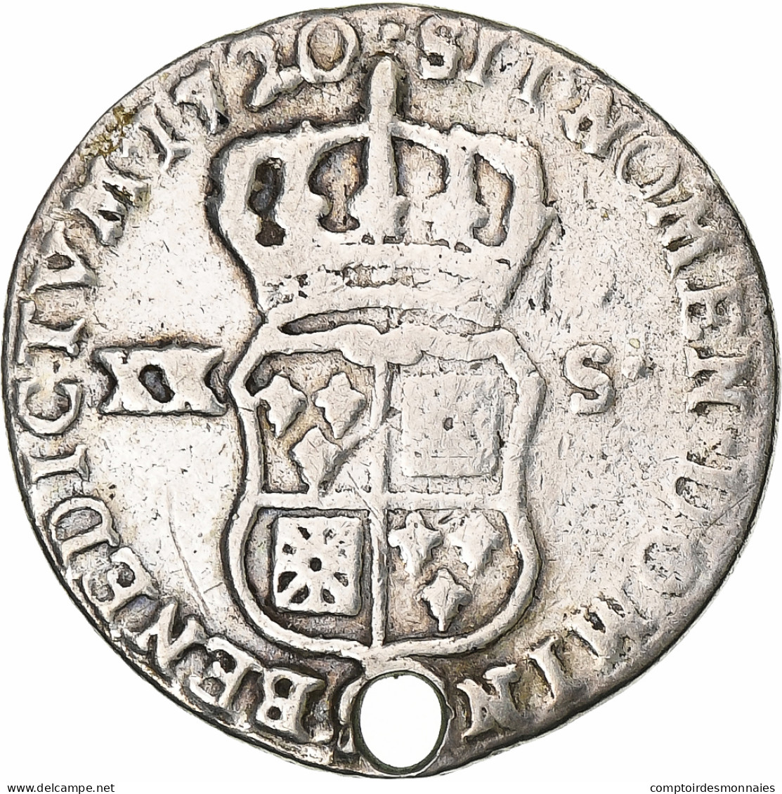 France, 20 Sols, 1/6 ECU, 1720, Louis XV, TB, Argent - 1715-1774 Luis XV El Bien Amado