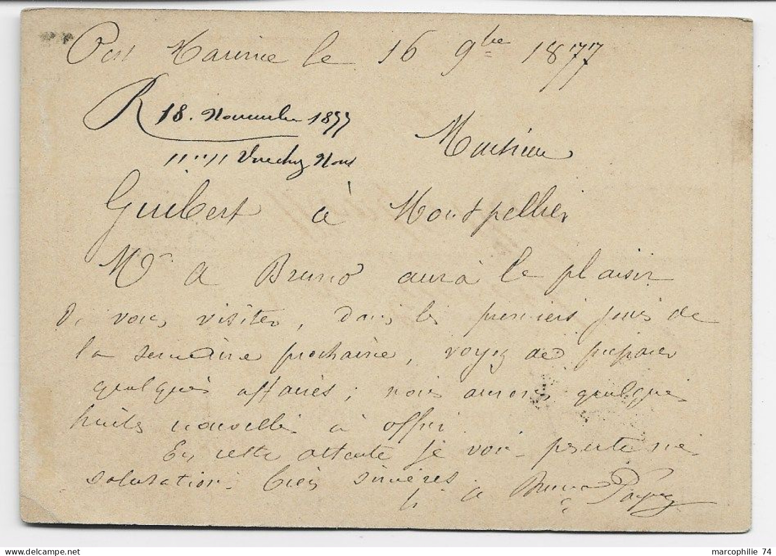 ITALIA ENTIER CARTOLINA POSTALE DIECI CENT + 5C PORT MAURICE 1877 TO FRANCE - Entiers Postaux