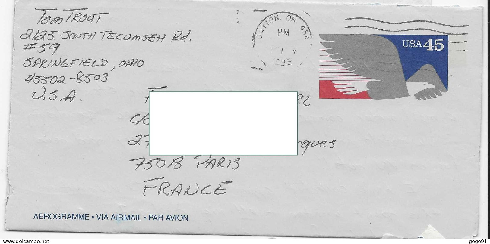 Aérogramme - Oiseau - Aigle - Lettre De Dayton Pour La France - Other & Unclassified