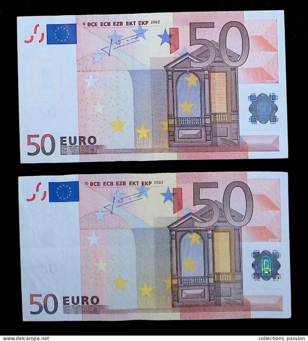 LOT DE 2 BILLETS, Cinquante, 50 Euro, 2002, Signés J.C. Trichet, Allemagne, Belgique,  Frais: Envoi En Recommandé R 3 - 50 Euro