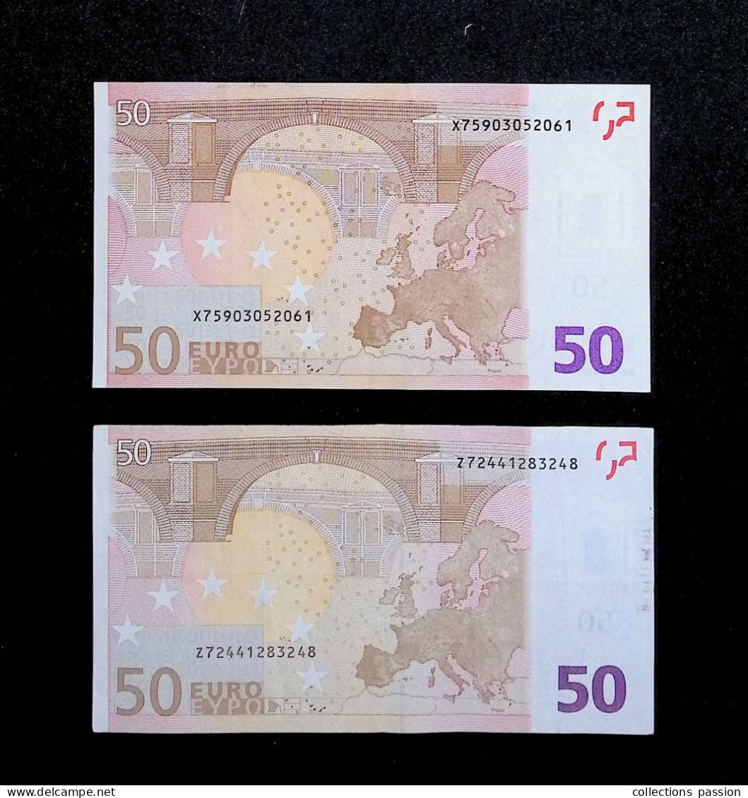 LOT DE 2 BILLETS, Cinquante, 50 Euro, 2002, Signés J.C. Trichet, Allemagne, Belgique,  Frais: Envoi En Recommandé R 3 - 50 Euro