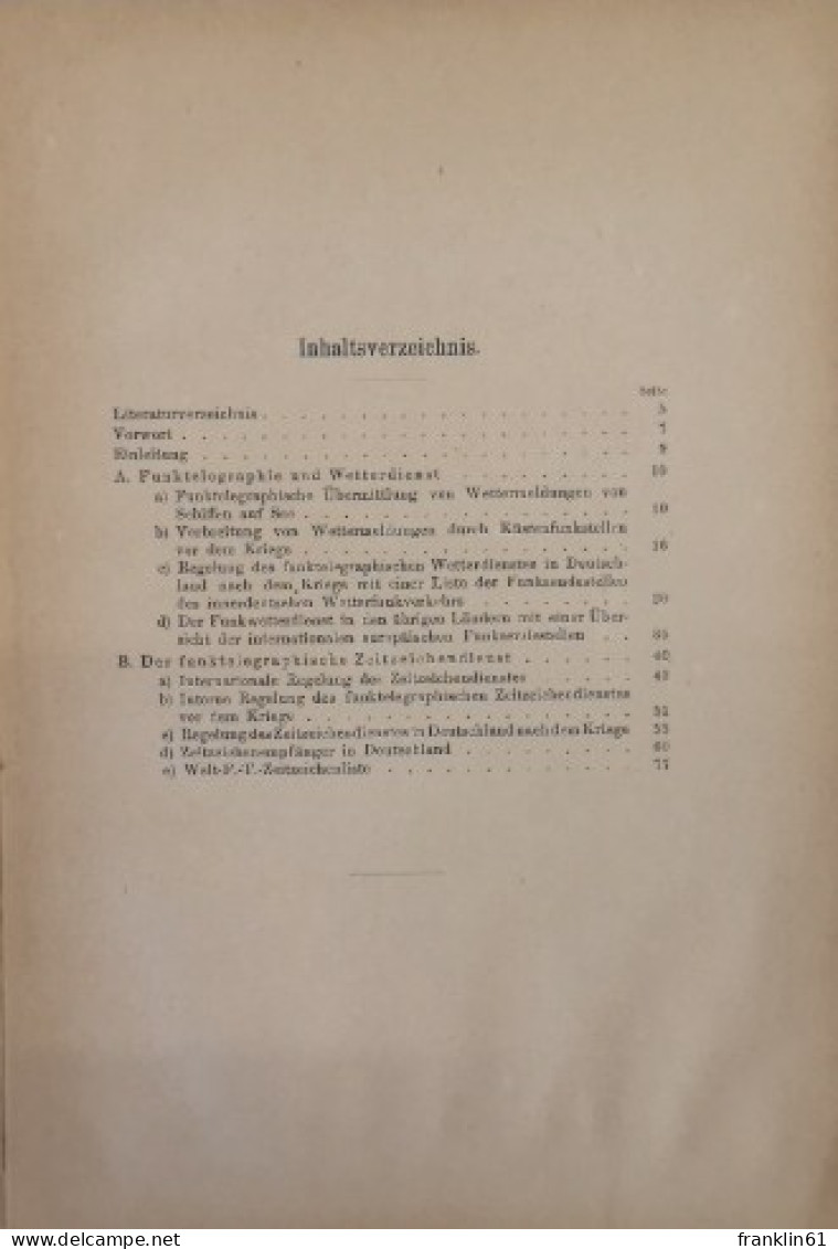 Der Funktelegraphische Wetter- Und Zeitzeichendienst. - Otros & Sin Clasificación