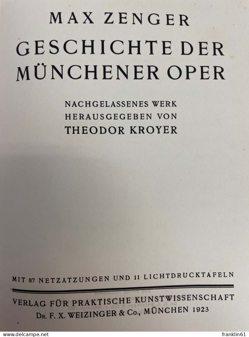 Geschichte Der Münchener Oper. - Théâtre & Danse