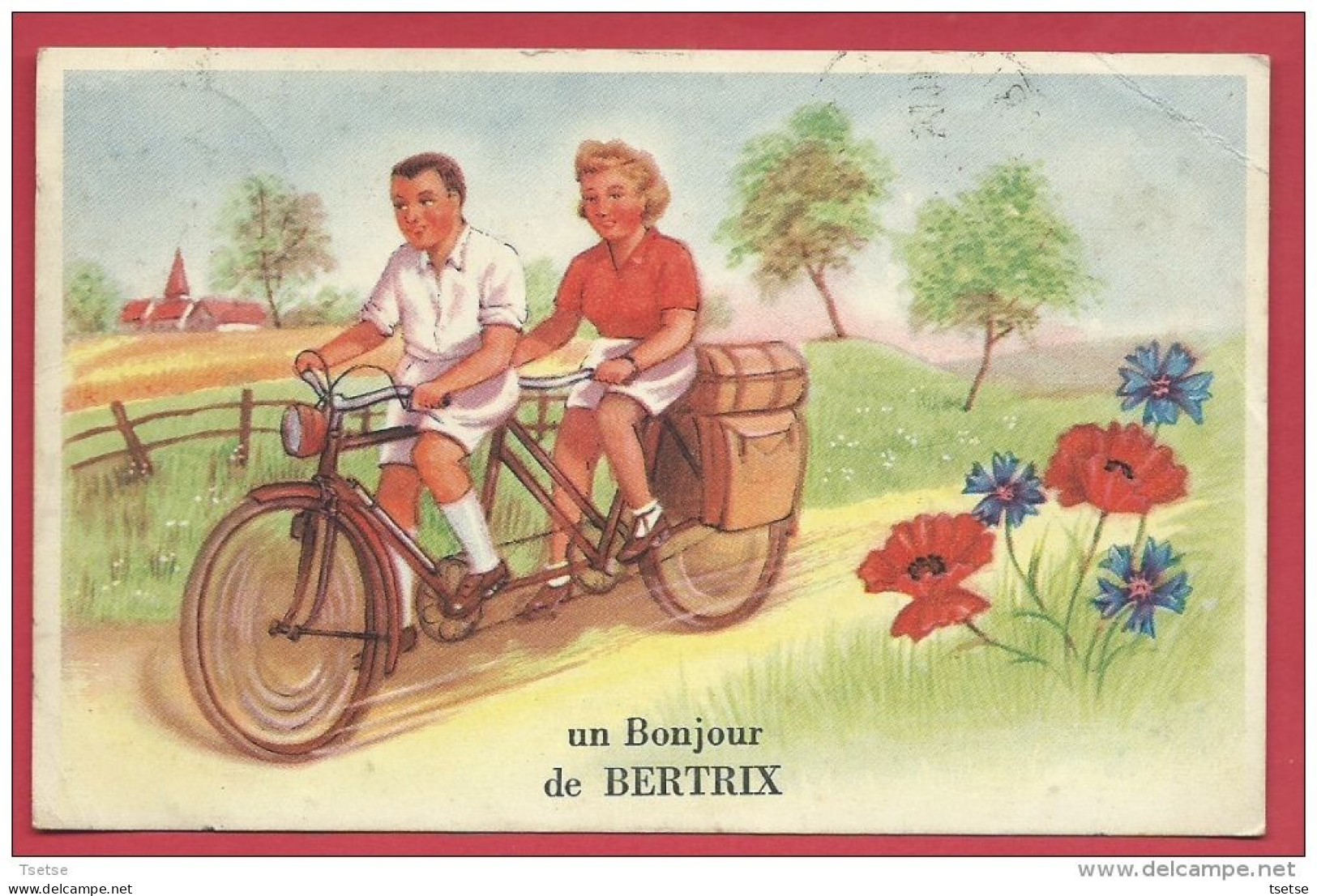 Bertrix - Un Bonjour De ... - Carte Fantaisie, Randonneurs Sur Un Tandem - 1951 ( Voir Verso ) / Destockage - Bertrix