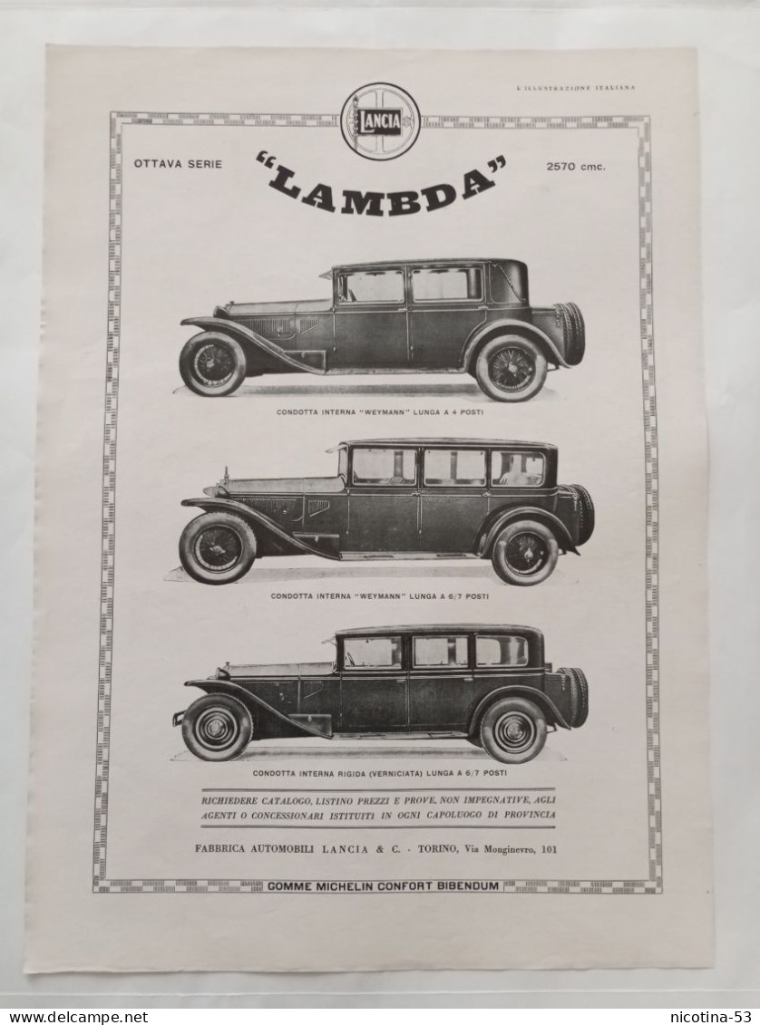 IT-00364- PUBBLICITÀ 1929 - "LANCIA LAMBDA OTTAVA SERIE" -- "ARQUEBUS" DISTILLATO ALCOLICO REVERENDI FRATELLI MARISTI - Altri & Non Classificati