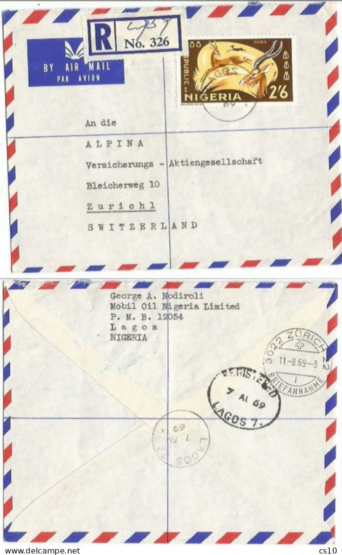 Kob Antelope Nigeria 2S6 Solo Franking Commerce AirmailCV Lagos 7aug1969 X Suisse - Nigeria (1961-...)