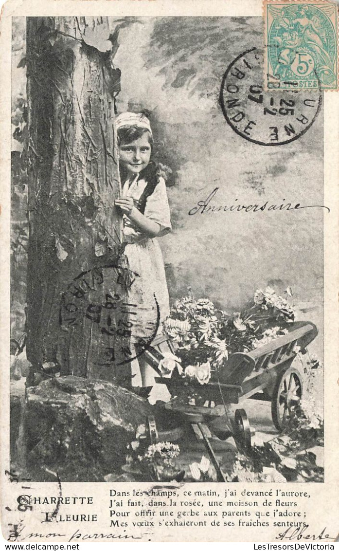 ENFANTS - Charrette Fleurie - Dans Les Champs Ce Matin - Enfant Cachée Derrière Un Arbre - Carte Postale Ancienne - Szenen & Landschaften