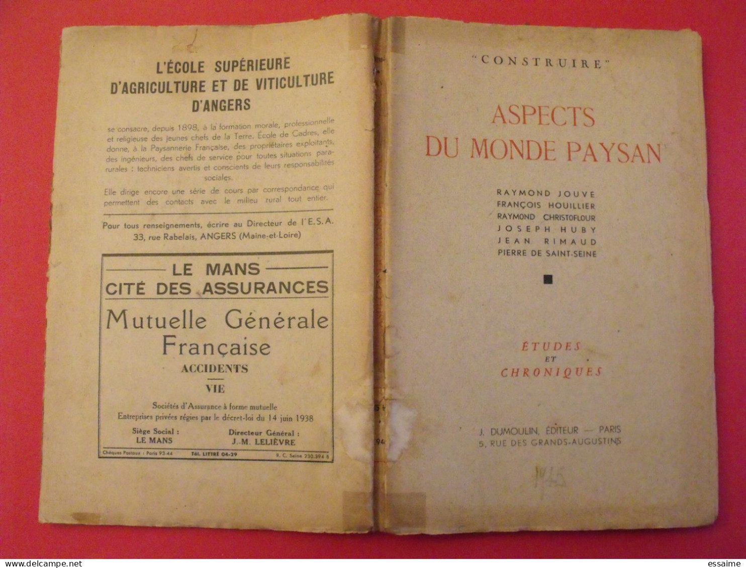Aspects Du Monde Paysan. Jouve Houillier Christoflour Huby Rimaud Saint-seine. Dumoulin 1944. études Et Chroniques - Unclassified