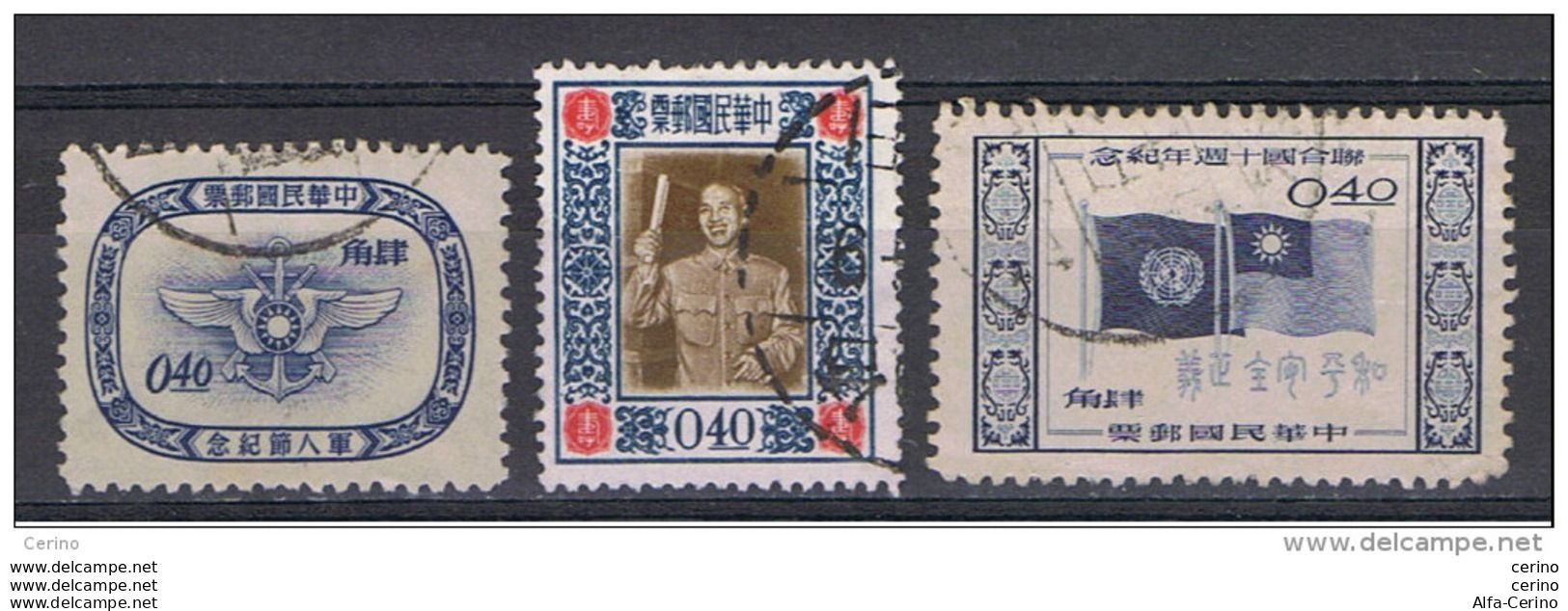 TAIWAN:  1955  DIFFERENT  3  STAMPS  40 C. USED -  YV/TELL. 187 + 193 + 196 - Gebruikt