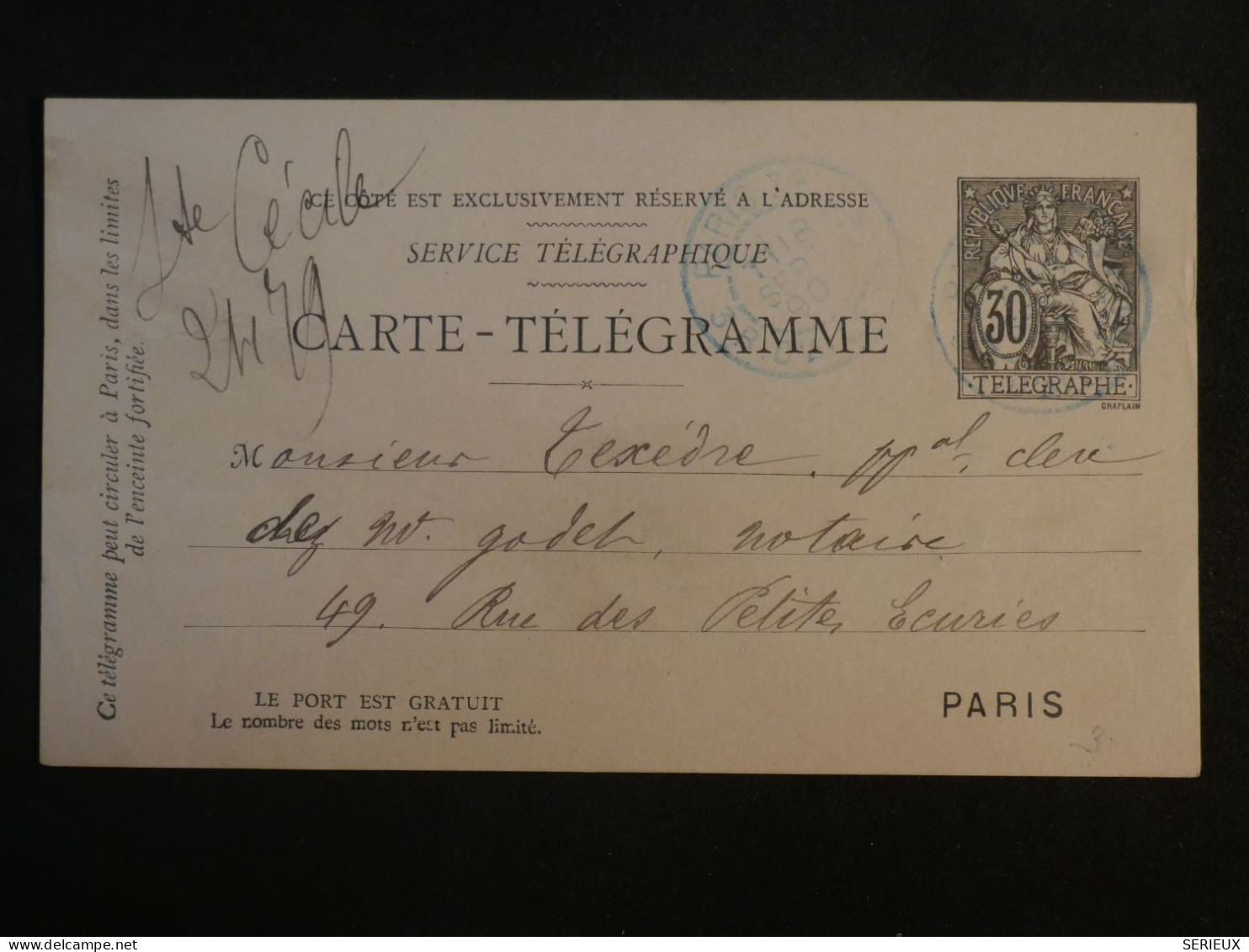 DI 12 FRANCE BELLE  LETTRE  TELEGRAMME   1895  A PARIS     + +++AFF. INTERESSANT+++ - Télégraphes Et Téléphones