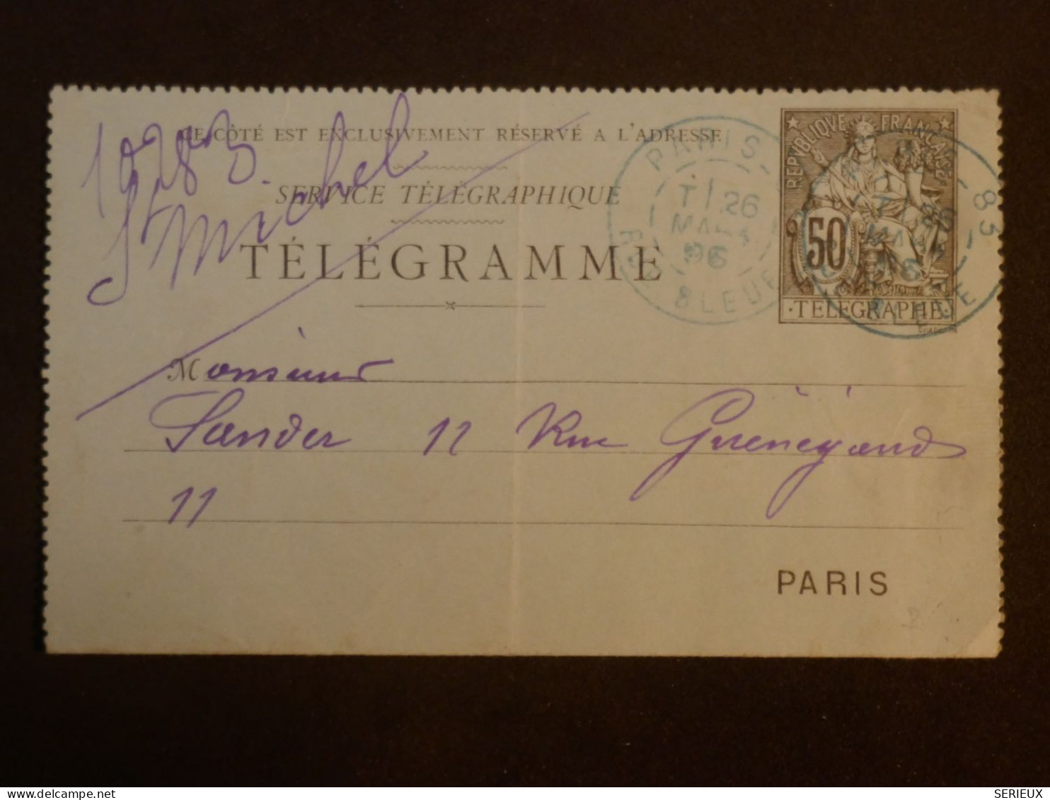 DI 12 FRANCE BELLE  LETTRE  TELEGRAMME   1896  A PARIS     + +++AFF. INTERESSANT+++ - Télégraphes Et Téléphones