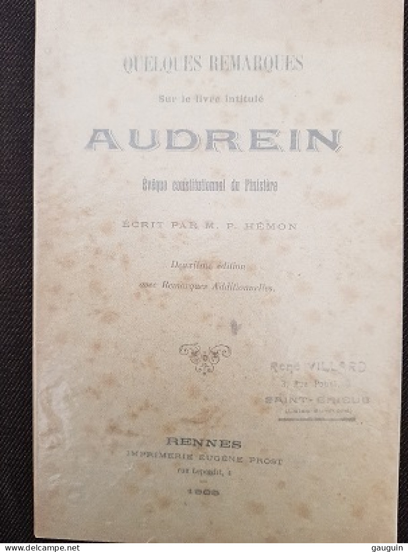AUDREIN - ÉVÊQUE CONSTITUTIONNEL Du FINISTERE - Ecrit Par M.P.HEMON - Recueil - 1903 - 30 P - Bretagne