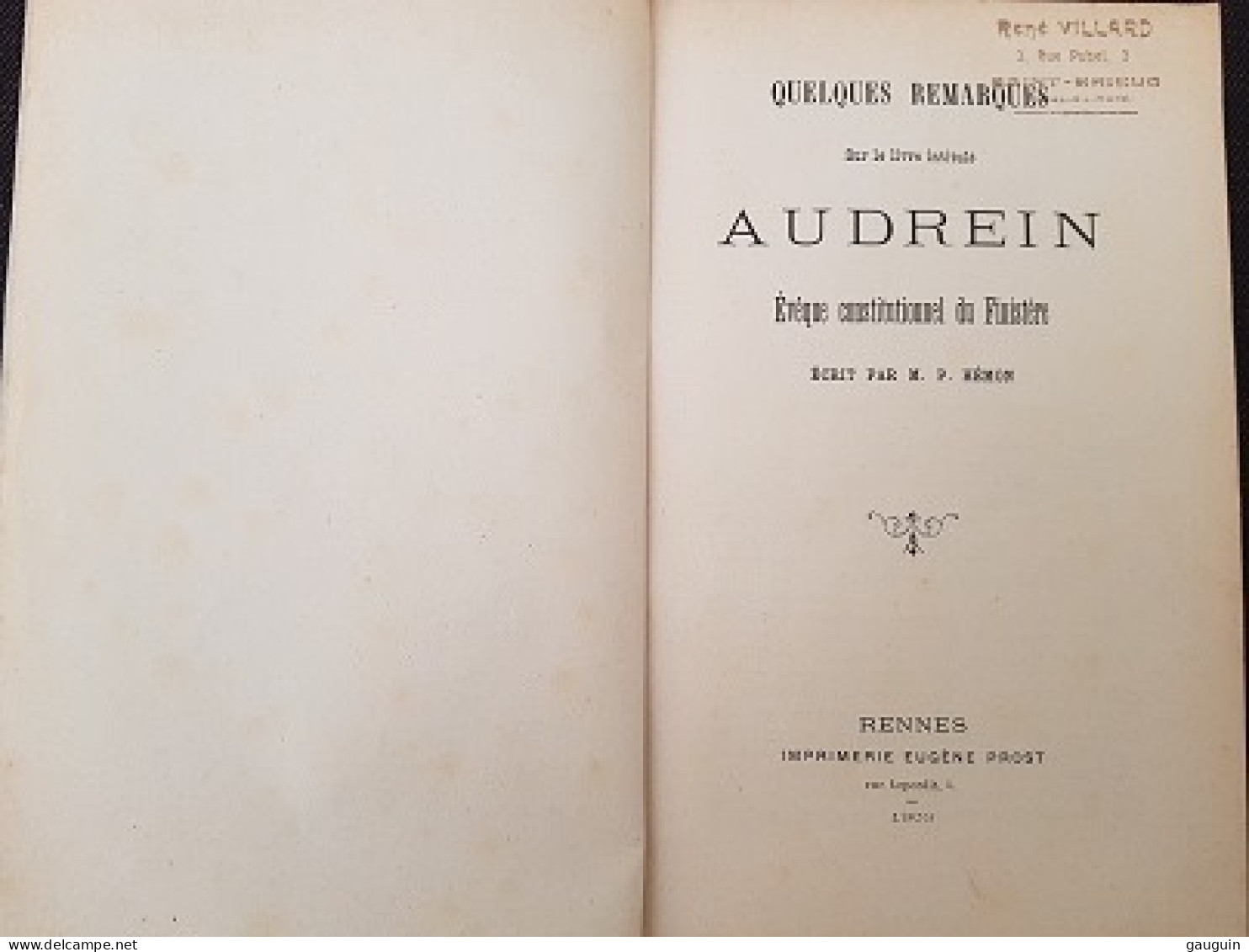 AUDREIN - ÉVÊQUE CONSTITUTIONNEL Du FINISTERE - Ecrit Par M.P.HEMON - Recueil - 1903 - 30 P - Bretagne