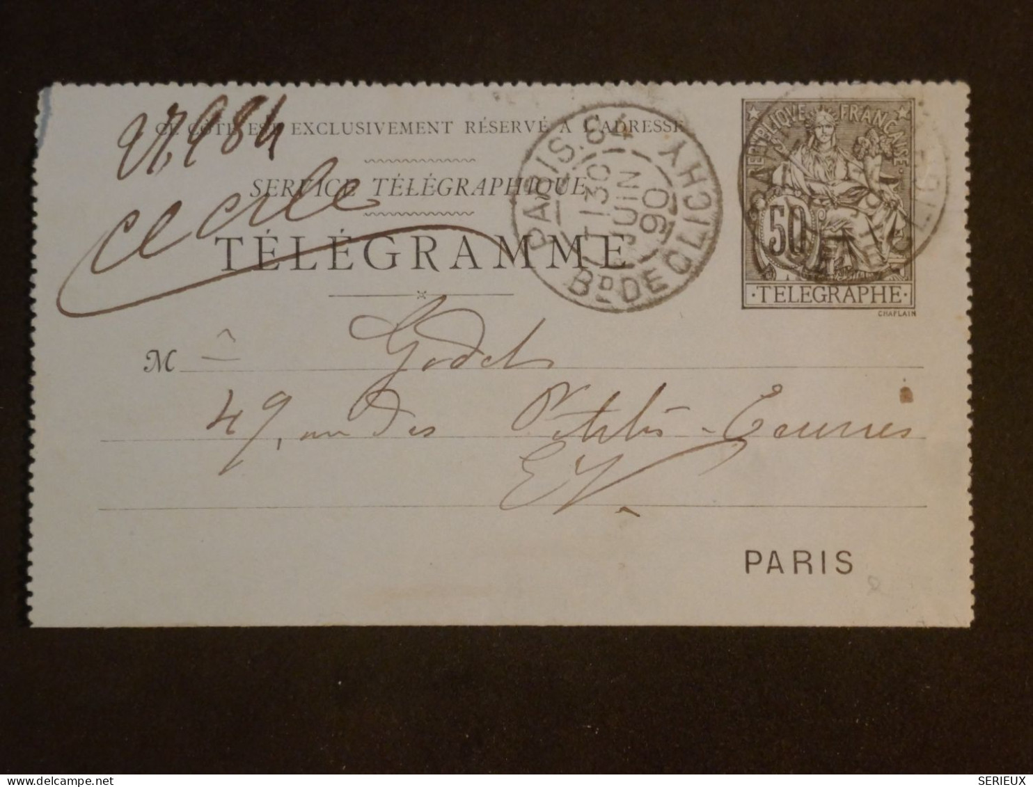 DI 12 FRANCE BELLE  LETTRE  TELEGRAMME   1890  A PARIS     + +++AFF. INTERESSANT+++ - Telegraph And Telephone