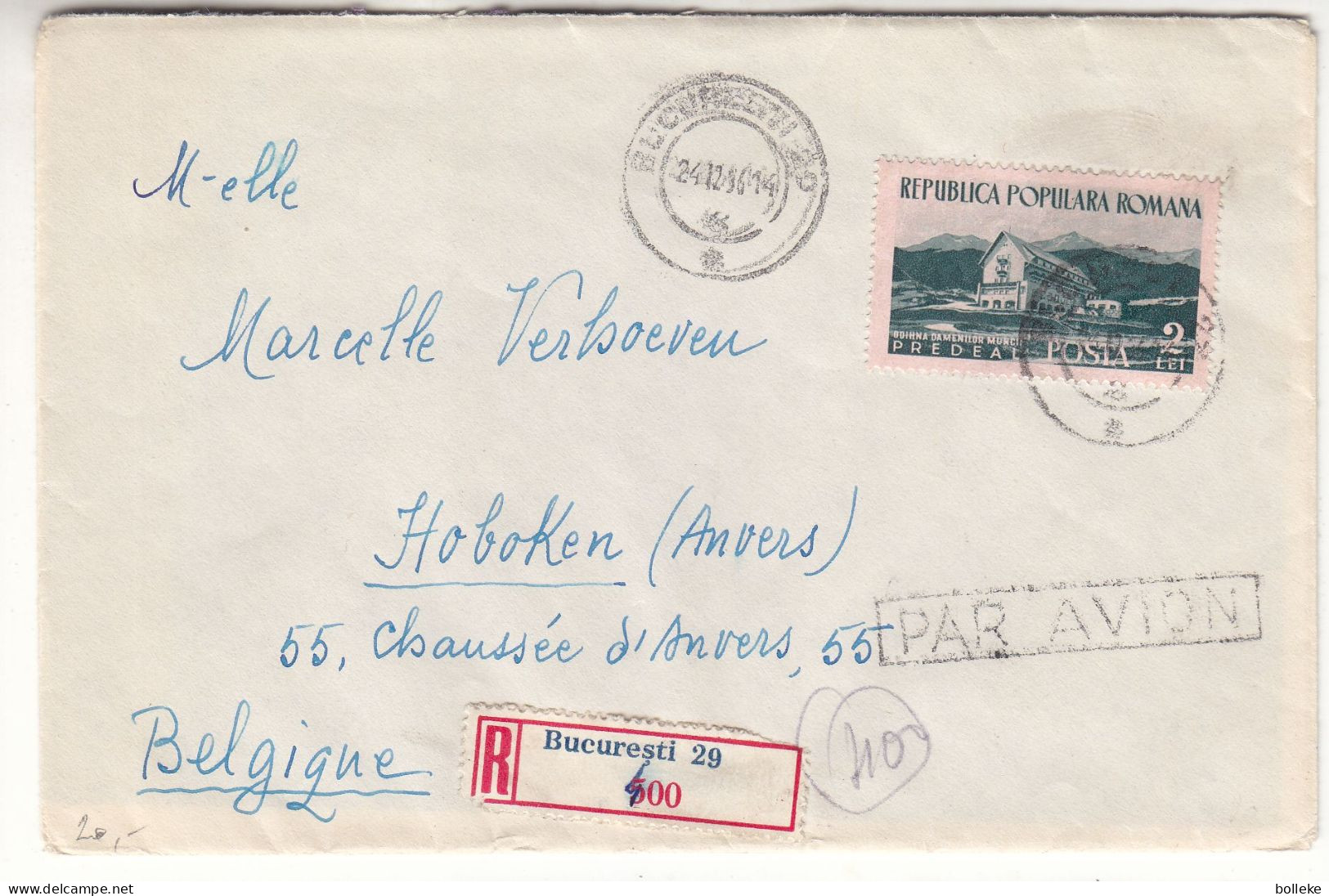 Roumanie - Lettre Recom De 1956 - Oblit Bucuresti - Exp Vers Hoboken - - Lettres & Documents
