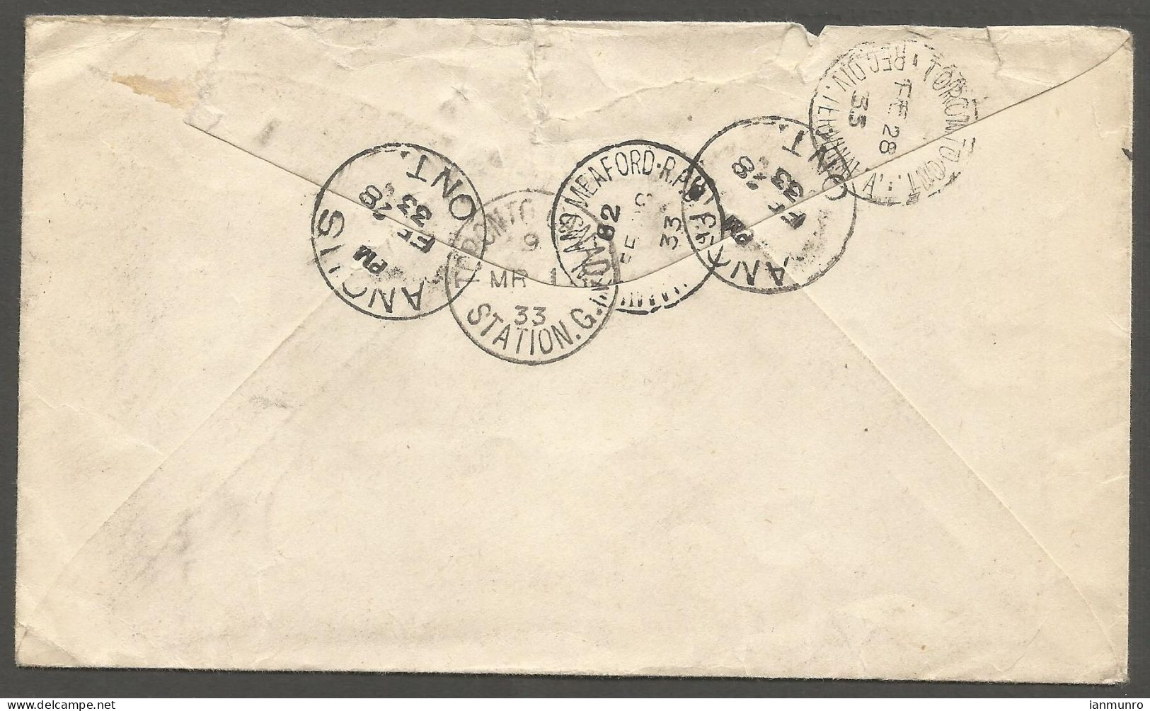1933 Registered Cover 13c Cartier/Medallion RPO CDS Angus Ontario To Toronto - Histoire Postale