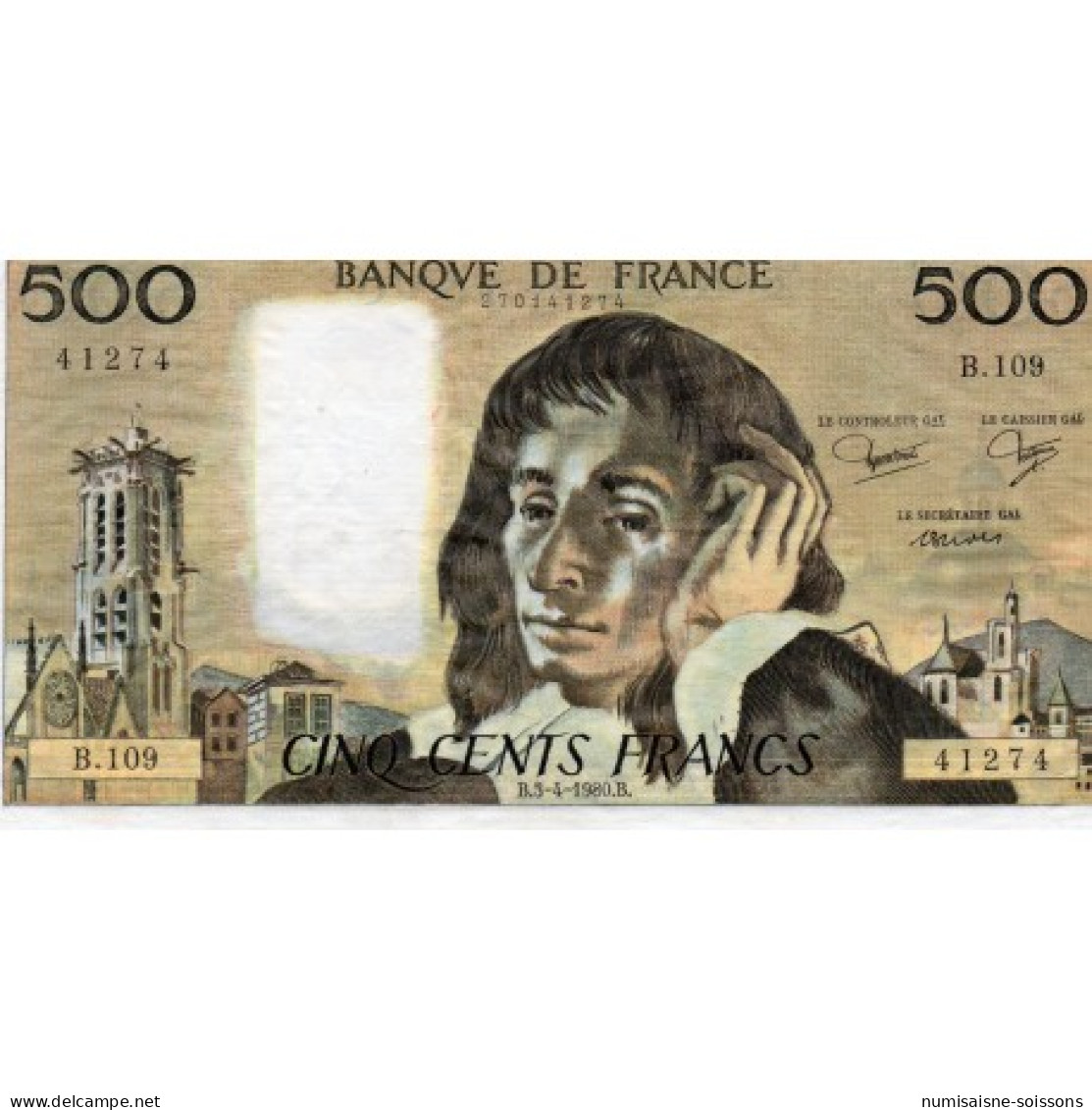 FAY 71/21 - 500 FRANCS PASCAL - 03/04/1980 - B.109 - PICK 156 - TTB/SUP - 500 F 1968-1993 ''Pascal''