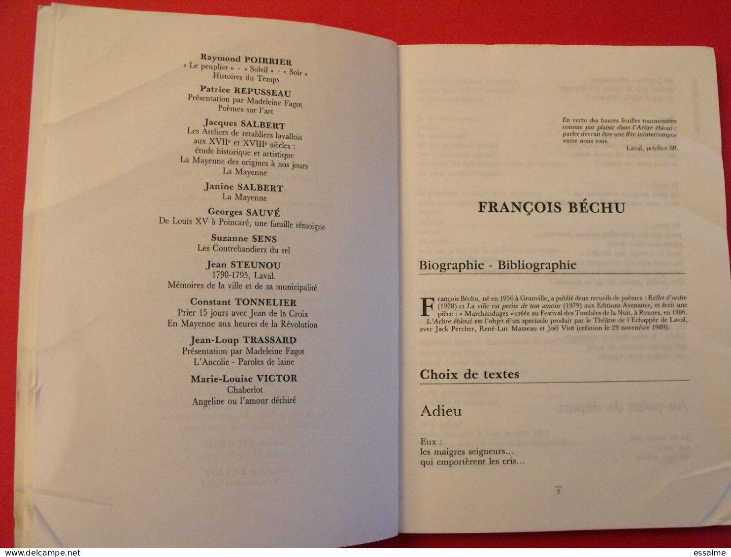 écrivains En Mayenne. Le Bateau-lavoir 1990. Béchu Besnier Chaussis Comballot Demaysoncel Grégoire Guy Jouneau Paviot - Pays De Loire