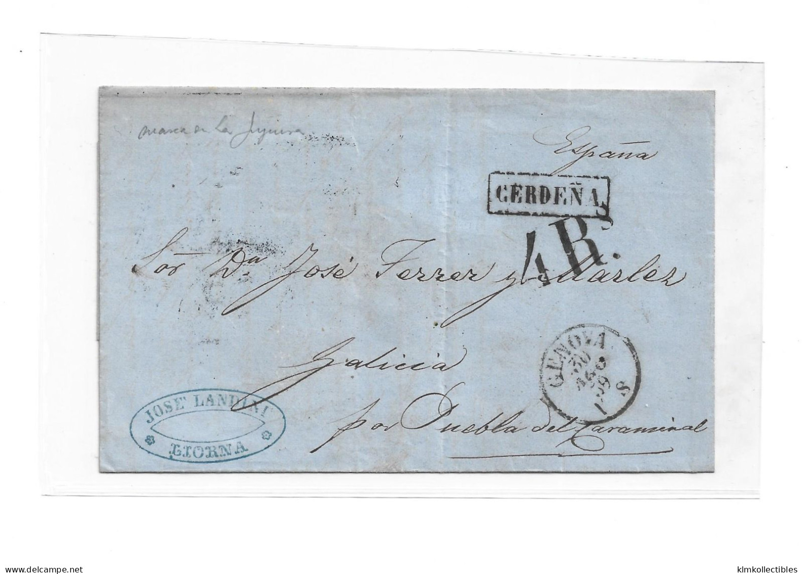 ITALY ITALIA - 1859 SARDINIA FORWARDED LETTER BRIEF LETTRE TO SPAIN - Sardinia