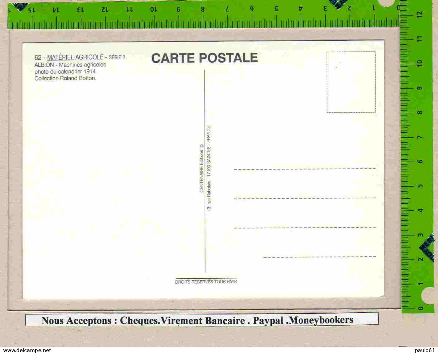 Materiel Agricole ALBION :moissoneuse Faucheuse Ancienne    (Recto Verso ) - Trattori