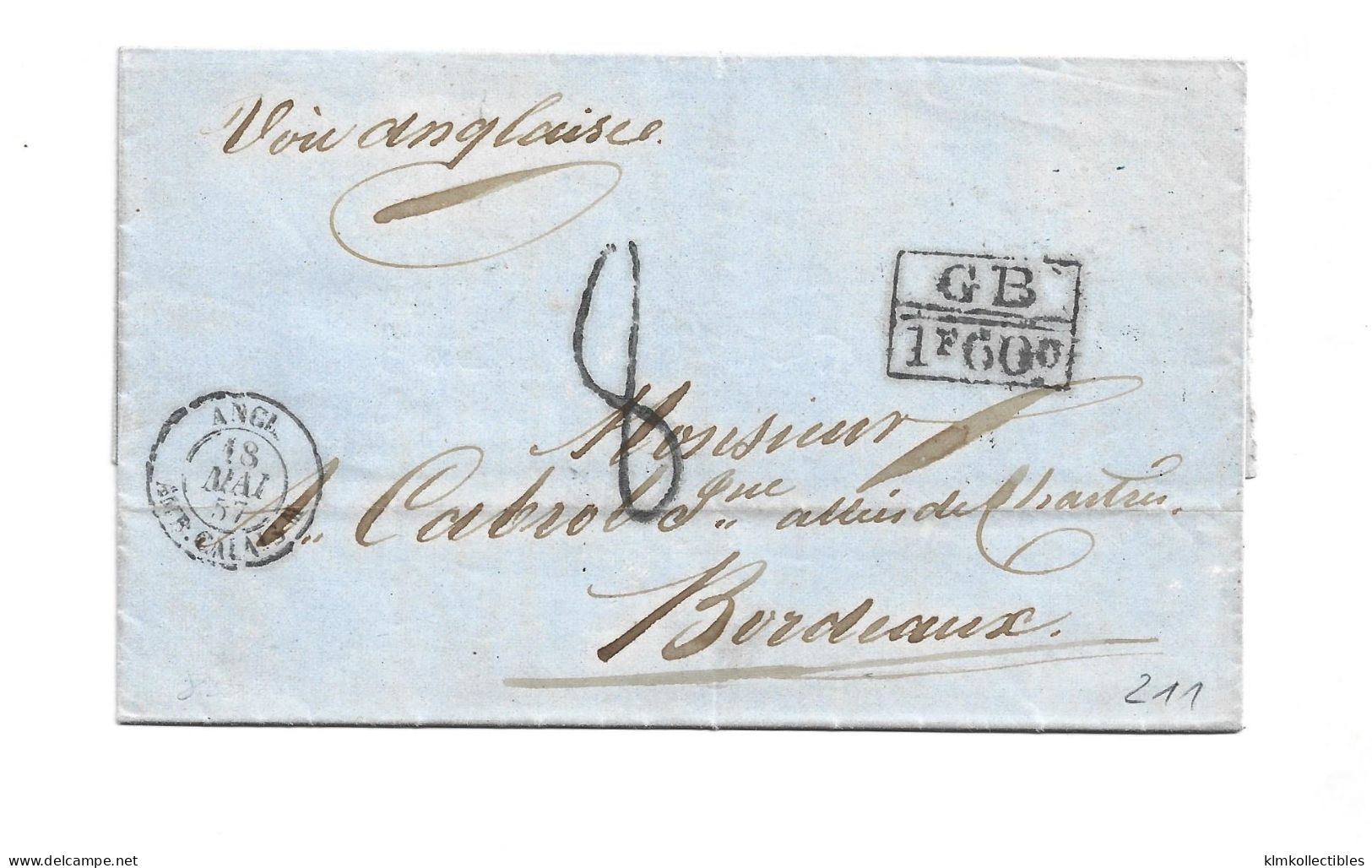 DENMARK DANMARK DANISH WEST INDIES - 1857 FORWARDED LETTER BRIEF LETTRE TO BORDEAUX FRANCE - Denmark (West Indies)