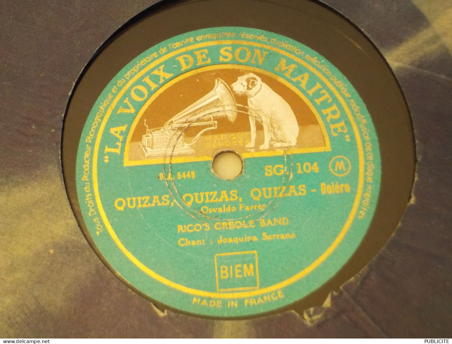 DISQUE VYNIL 78 TOURS RUMBA ET  BOLERO RICO S CREOLE BAND 1947 - 78 Rpm - Schellackplatten