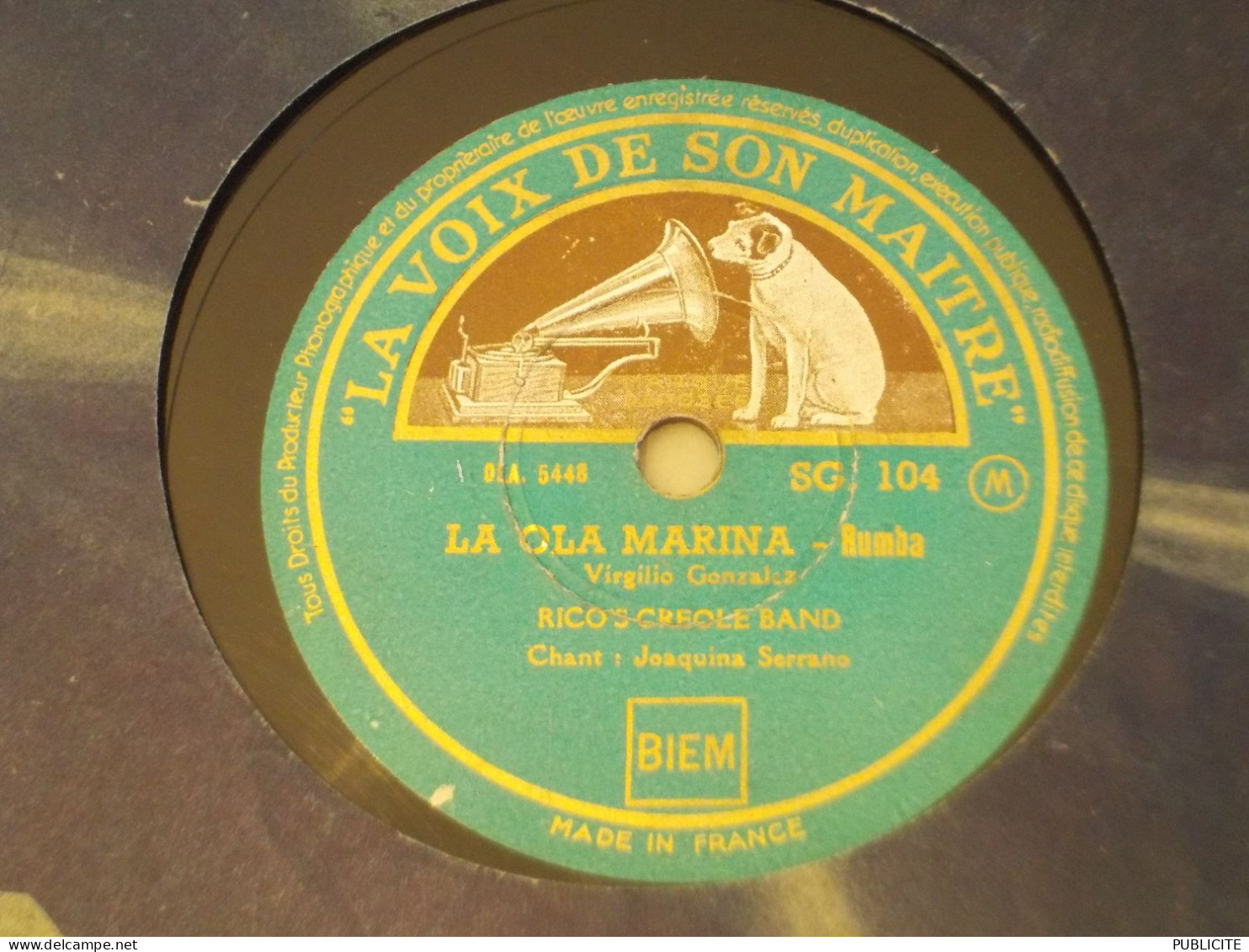 DISQUE VYNIL 78 TOURS RUMBA ET  BOLERO RICO S CREOLE BAND 1947 - 78 Rpm - Gramophone Records