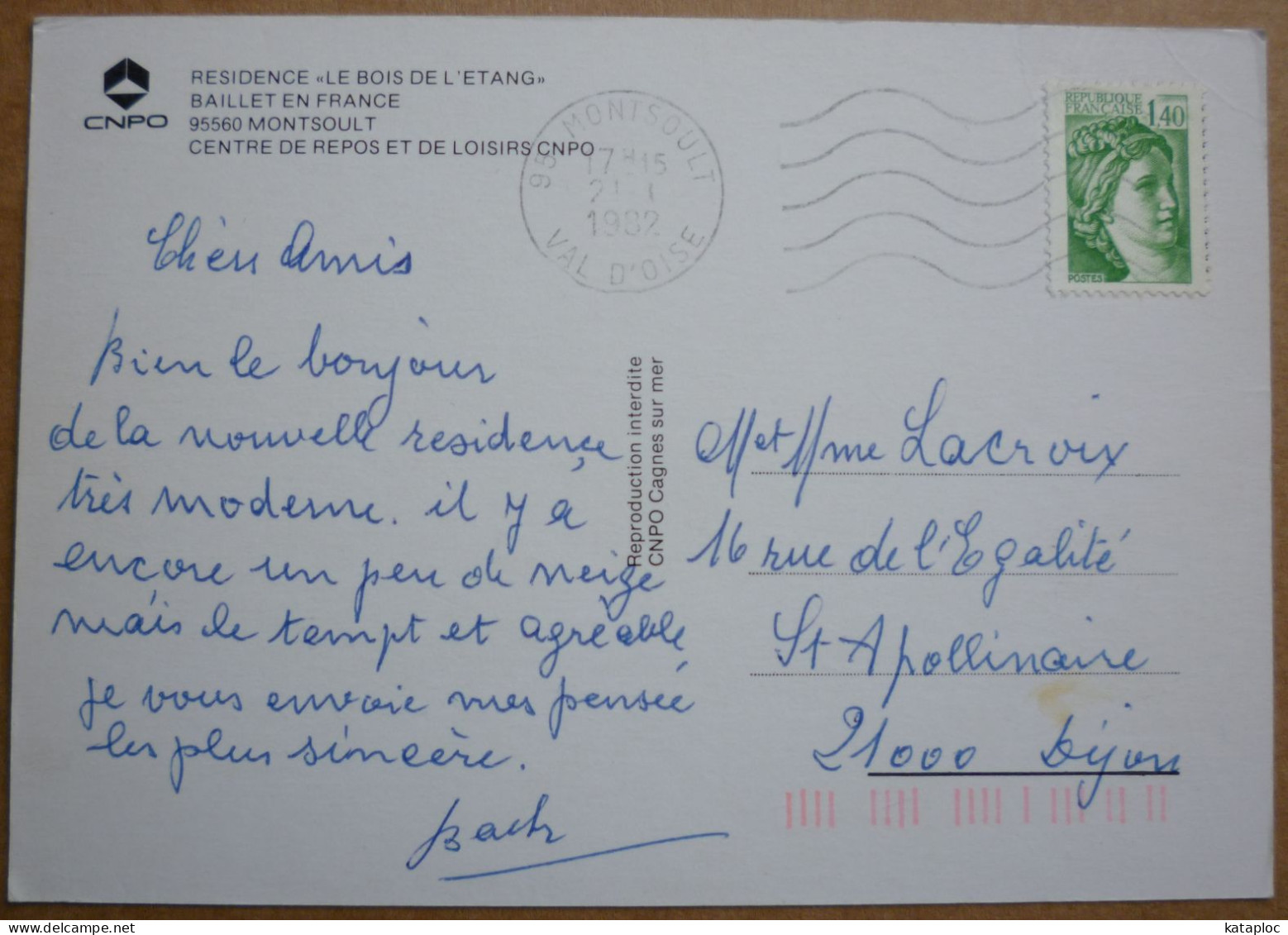 CARTE MONTSOULT BAILLET EN FRANCE - 95 - LE BOIS DE L'ETANG CNPO - SCANS RECTO VERSO - Montsoult