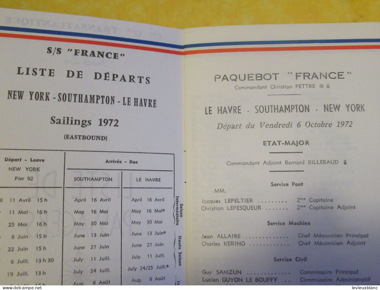 Paquebot " FRANCE"/Commandant Pettré /Le Havre -Southampton-New-York/Liste De Passagers/1972   MAR116 - Autres & Non Classés