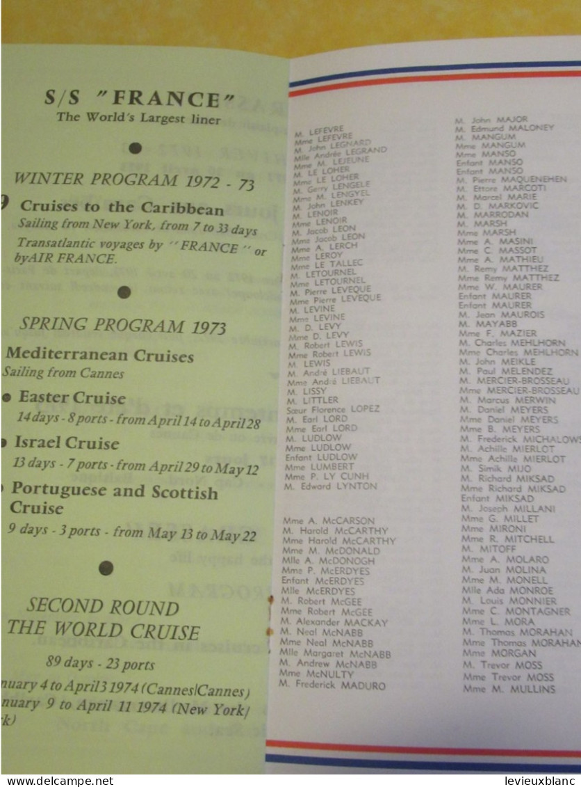 Paquebot " FRANCE"/Commandant Pettré /Le Havre -Southampton-New-York/Liste De Passagers/1972   MAR116 - Autres & Non Classés