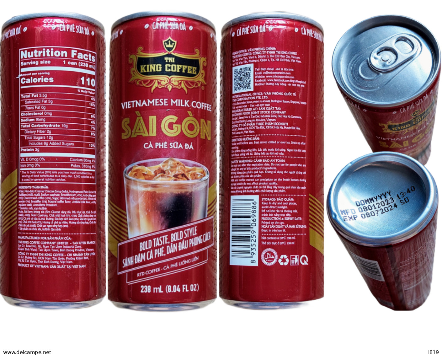 1 Can 2023 Sai Gon Vietnamese Milk Coffee 238ml Cans King Coffee EMPTY Open Bottom - Cannettes