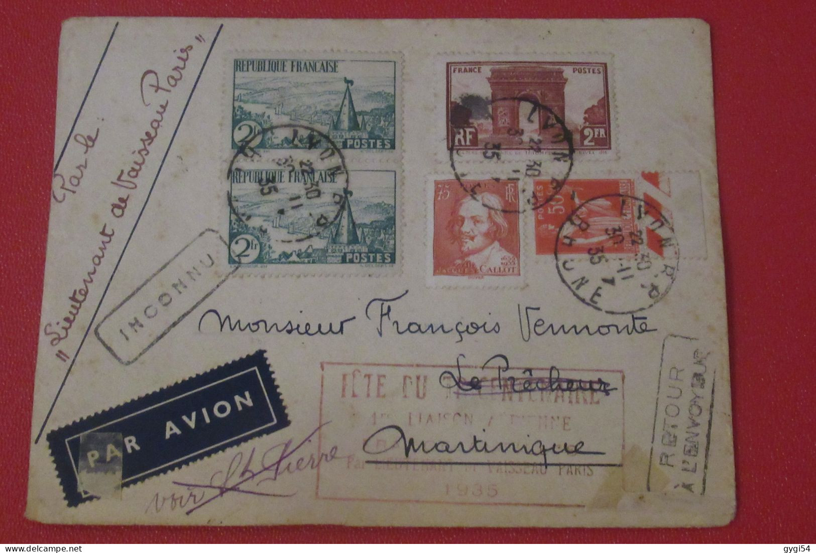 1ère Liaaison Aérienne Lettre 30 11 1935  FETE DU TRICENTENAIRE PAR LIEUTENANT DU VAISSEAU PARIS - Lettres & Documents