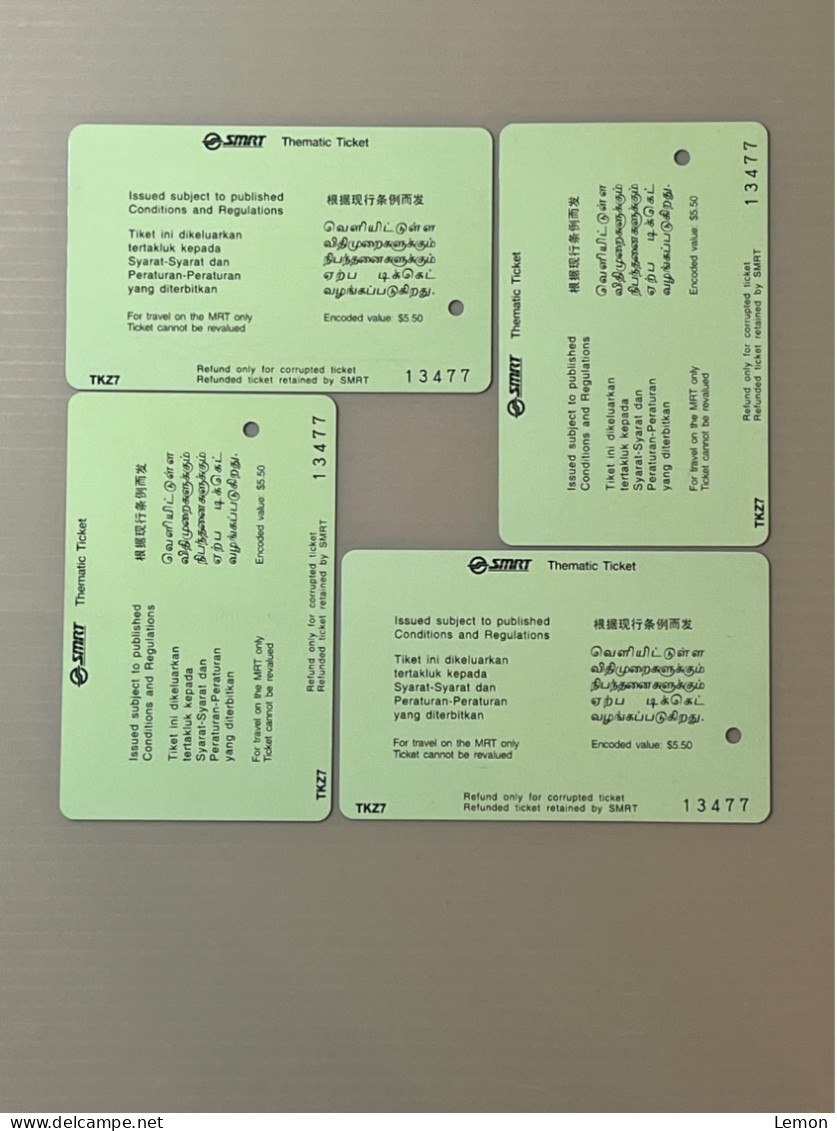 Singapore SMRT TransitLink Metro Train Subway Ticket Card, Life And Legend - TIGER, Set Of 4 Used Cards - Singapore