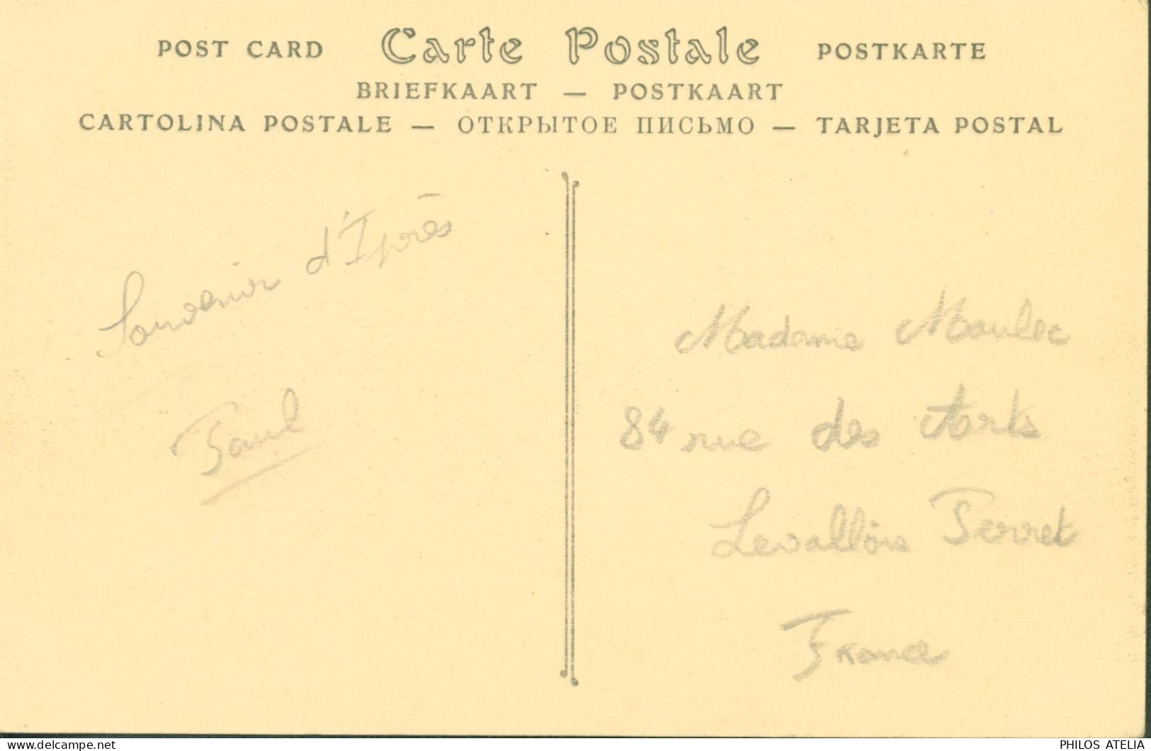 Guerre 14 Sur CPA Campagne 1914 Ruines D'Ypres Cachet Mission Française Près De L'armée ? Belge Je Pense - Guerra Del 1914-18