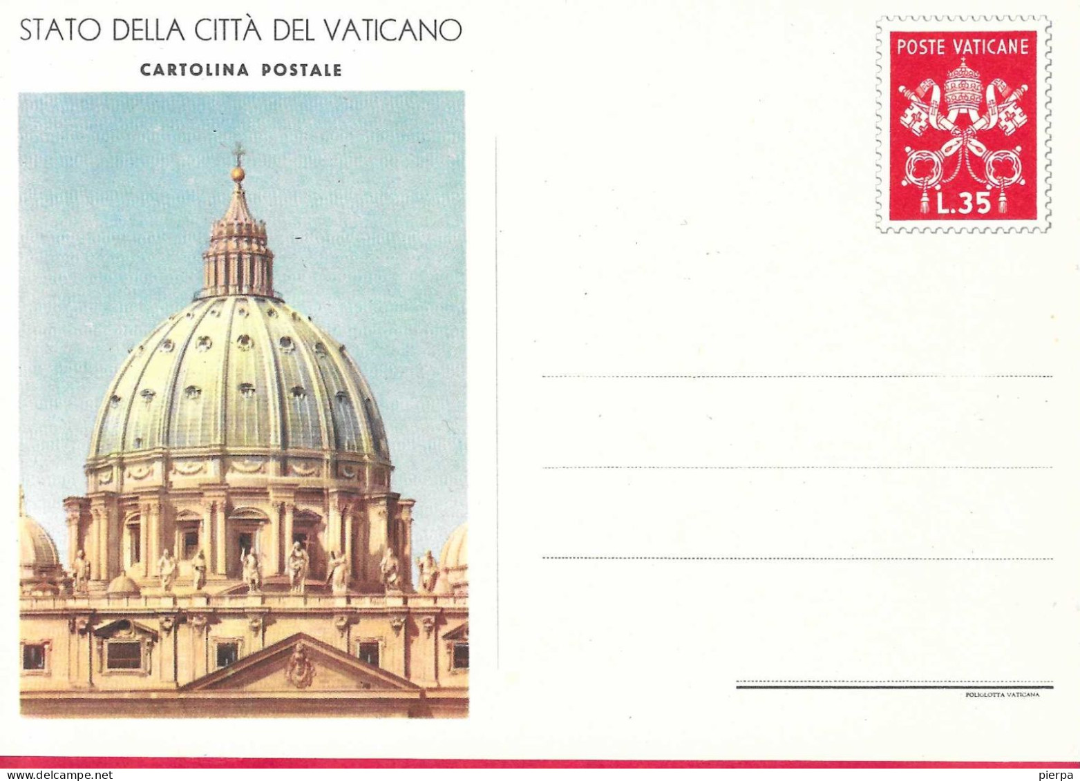 VATICANO - INTERO CARTOLINA POSTALE - LIRE 35 (CUPOLONE) - (CAT. INT. 9B/1) - NUOVA - Entiers Postaux