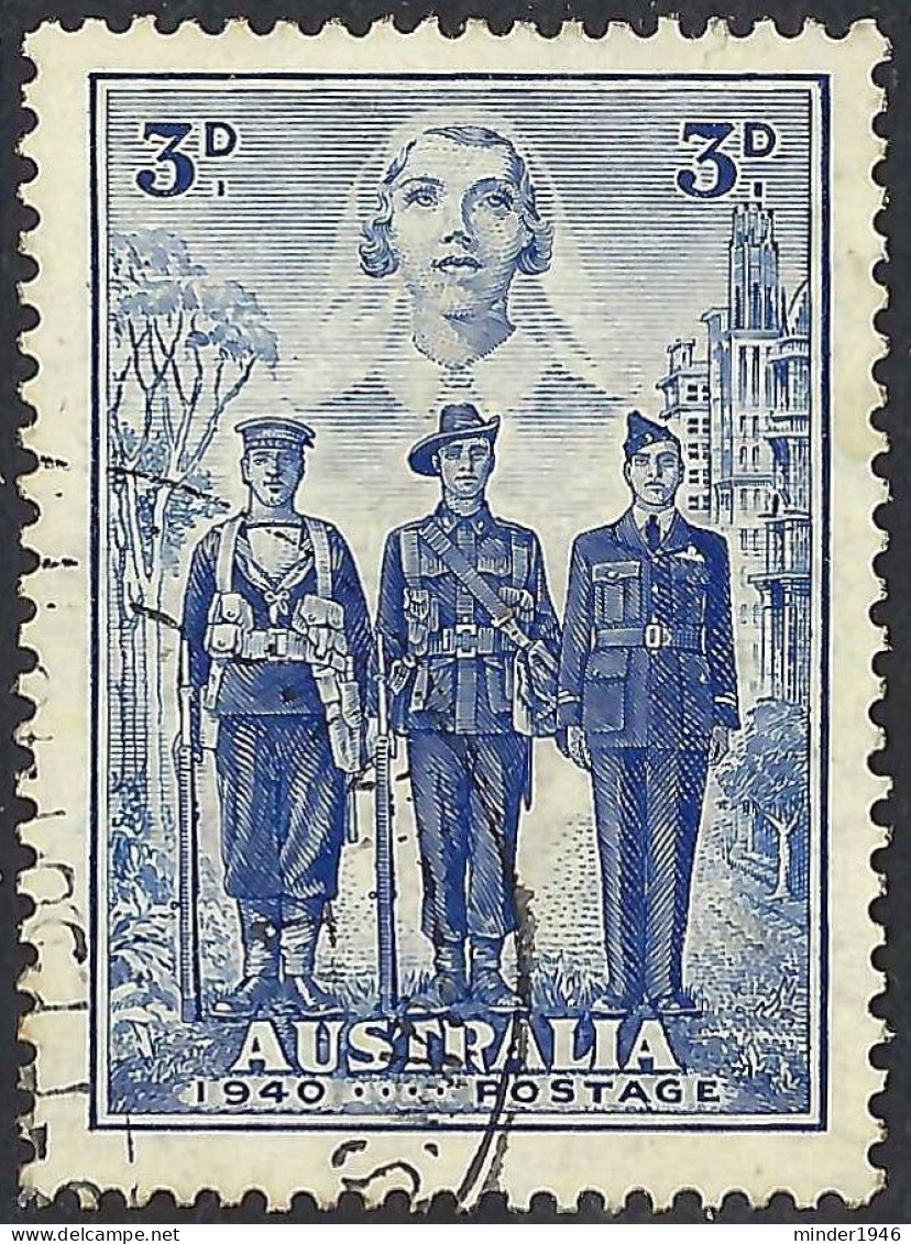 AUSTRALIA 1940 KGVI 3d  Blue Australian Imperial Forces SG198 FU - Oblitérés