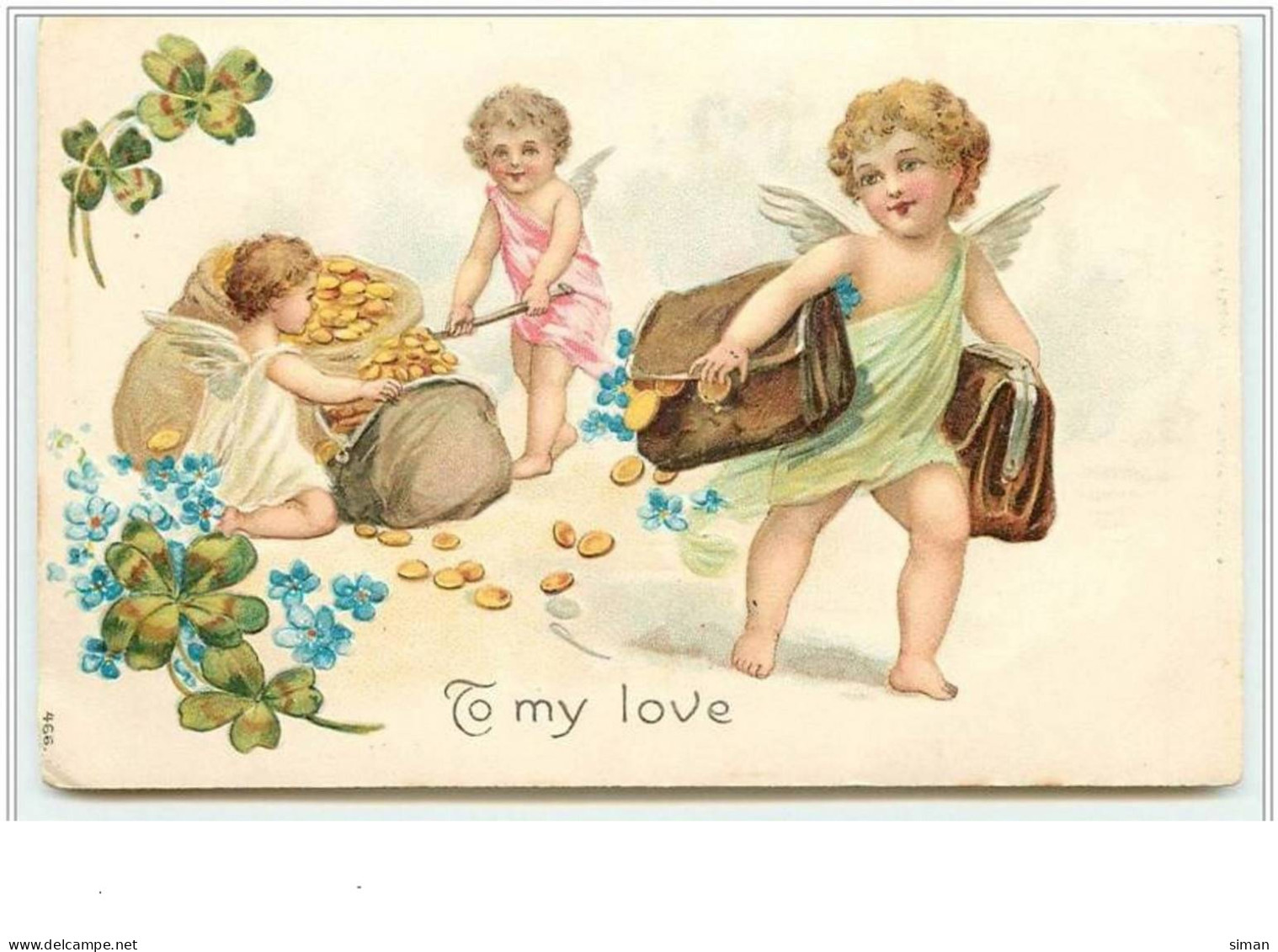 N°4440 - Carte Gaufrée - To My Love - Angelots Avec Des Pièces - San Valentino