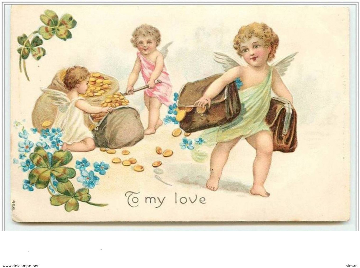 N°4440 - Carte Gaufrée - To My Love - Angelots Avec Des Pièces - Valentine's Day