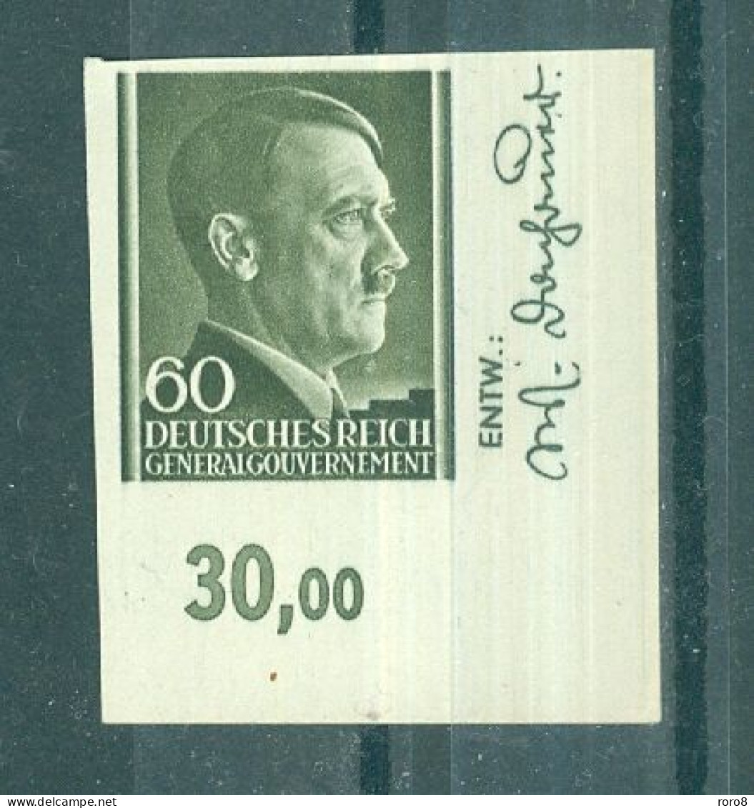 POLOGNE - N°95** MNH Luxe SCAN DU VERSO - Effigie D'Hitler. Non Dentelé. Avec Signature. - Algemene Overheid