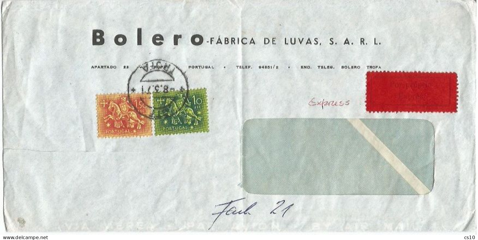 Portugal Express Commerce Cover Trofa 8mar1971 X Suisse Nicely Simply Franked With Regular Issue Esc.10 + Esc 1.50 - Covers & Documents