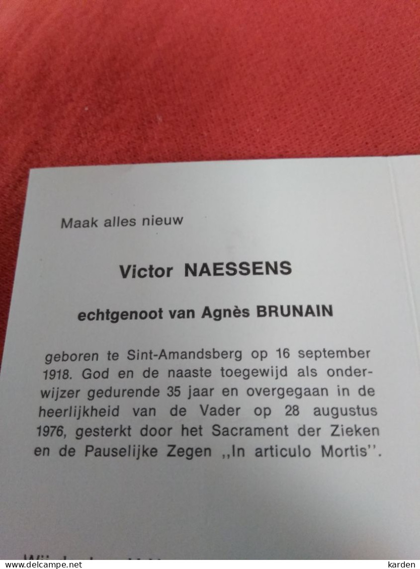 Doodsprentje Victor Naessens / Sint Amandsberg 16/9/1918 - 28/8/1976 ( Agnès Brunain ) - Religion & Esotérisme