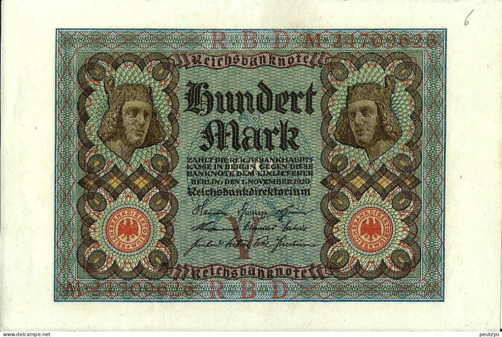 100 Mark 1-11-1920 - Allemagne Serie M- Billet Neuf  Neue Notiz   N°6 A83 - 100 Mark