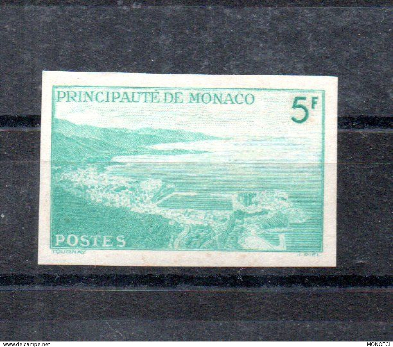 MONACO -- MONTE CARLO -- NON DENTELE -- Timbre 5 Francs Jbleu-vert - Neuf * -- Vue Générale De La Principauté - Varietà