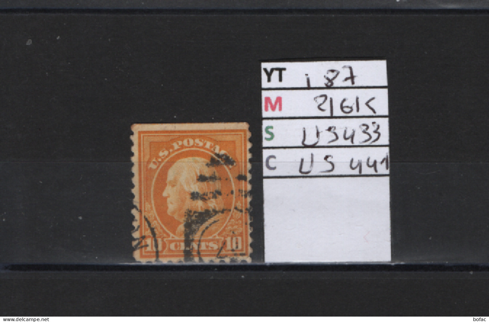 PRIX FIXE Obl 187 YT 216K MIC US433 SCOT US441 GIB  Benjamin Franklin  1912 1915 58/06 Dentelé 3 Cotés - Used Stamps